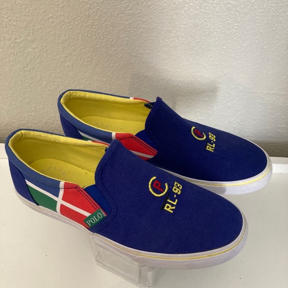 Polo Ralph Lauren Blue Slip-On Sneakers with Multicolor Design size 6 - Picture 1 of 6